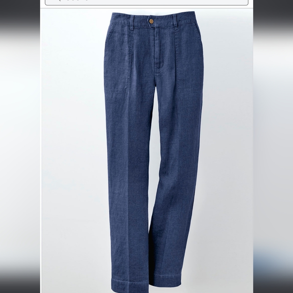 Coldwater Creek 100% Linen Maya Ankle Pants. Size 6 Petite.‎ Ranch Blue.